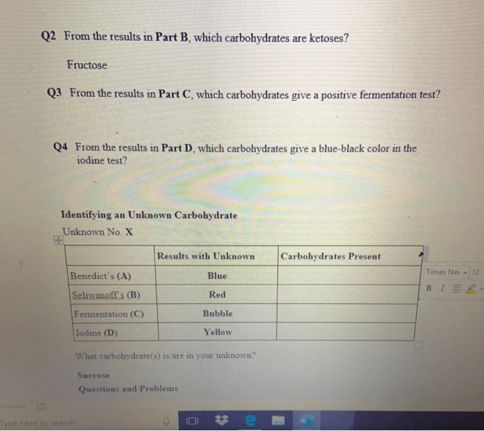 From the results in part b which carbohydrates are ketoses